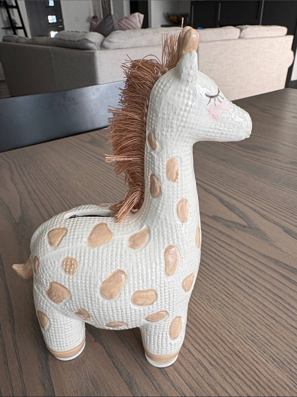 Ceramic Giraffe Coin Bank with Textured Cream Finish